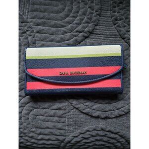Dana Buchman Tri-Fold Striped Wallet Navy Coral Lime Gold Pre-Loved